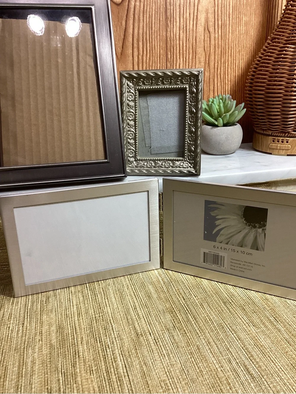 Mixed Silver Tone  Photo Frame Set Variety of Sizes lot of 4